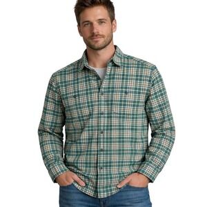 Fossil Mens 100% Cotton Button Down Shirt Green Plaid Earthy‎ Country Size L